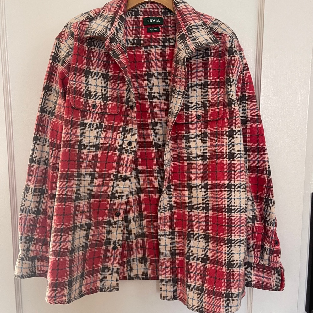 Orvis Red and Cream Plaid Button-Down Shirt